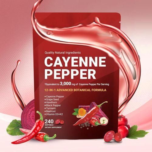 Cayenne Pepper Softgels – Blood Circulation, Metabolism & Heart Health Support – 240 Softgels For Men and Women