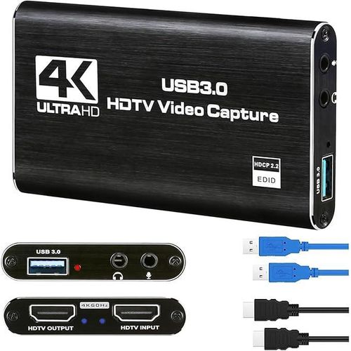 4K Audio Video Capture Card, USB 3.0 HDMI Video Capture Device, Full HD 1080P, 3.5mm Audio Input, HDCP 2.2, for Game Recording Live Streaming Broadcasting