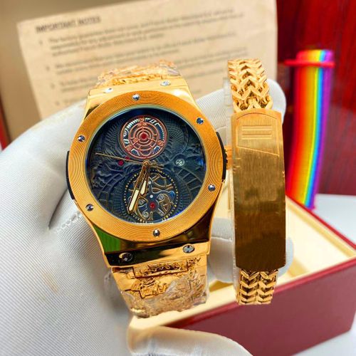 Sophisticated Rugged Men's Wrist Watch & Bangle With Free Rugged Bracelet For Big Men / Ladies