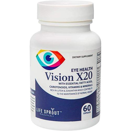 Vision X20 with Lutein, Beta-Carotene, L-Glutatione, Bilberry and Niacin for Vision Support, Overall Eye Health 60 Capsules