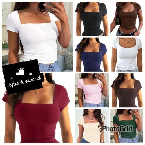 Square Neck Line Basic Top For Ladies Multi Color