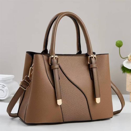 Women's Two-Tone Structured Tote Bag –Light Brown