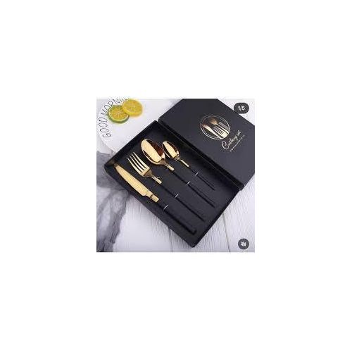 Original Classic Gold Plated Stainless Steel Spoon, Fork And Knife Cutlery Set -4pcs -Red