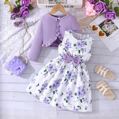 Nicolette 2-Piece Cardigan & Dress Set - Purple