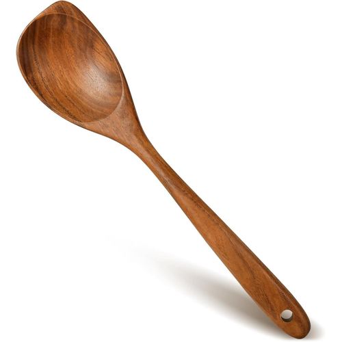 Wooden Spoons for Cooking, Natural Premium Teak Wood Corner Spoon, Good Grip Large Wooden Spoons and Wooden Spatula, Heat Resistant Wooden Cooking Utensil