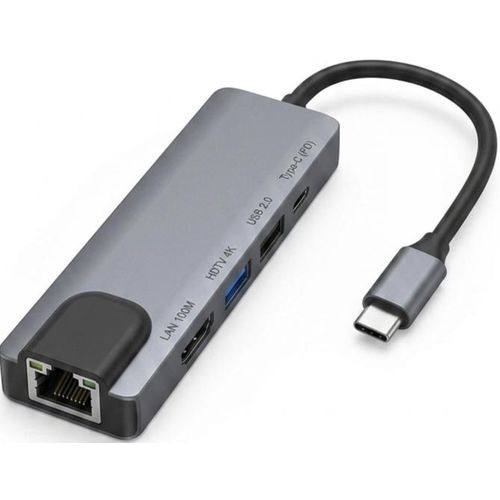 5-in-1 USB C Hub Multiport Adapter with 4K HDMI Output, 100Mbps Ethernet RJ45 LAN, 87W Power Delivery USB-C Port, USB 3.0 & USB 2.0 Ports for Laptop, MacBook, iPad Pro, PC