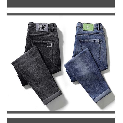 2 Pieces Sky Blue And Black Straight Jean For Men