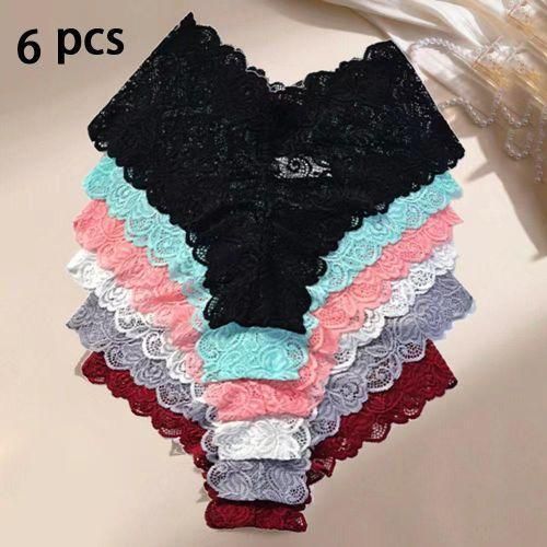 Six Pieces Lace Mesh Women Underwear, New Thin Strap Triangle T-Back Panties, European & American Low-Rise Sexy Ladies Briefs