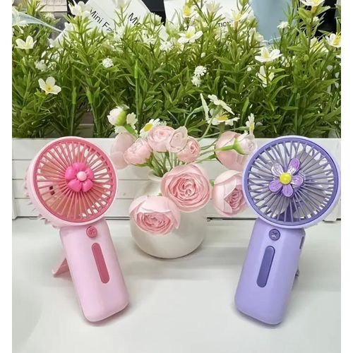 Cute Contrast Color Flower Handheld Small Fan with Strap Pocket - USB Rechargeable, Portable & Wearable Design, 2W Power, Indoor/Outdoor Use, Compact & Lightweight for Home, Office, Travel, Outdoor Fan, Stylish Accessory, Durable Construction