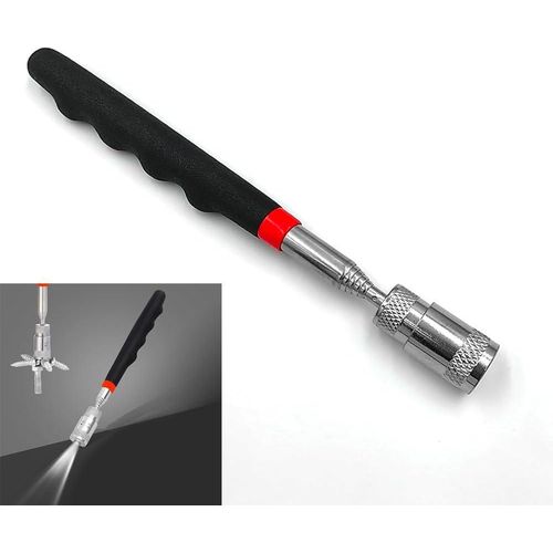 Telescoping Flashlight Pickup Tool with LED Light, Extendable Stick Rod 7.5" to 31" (Handle - Black)