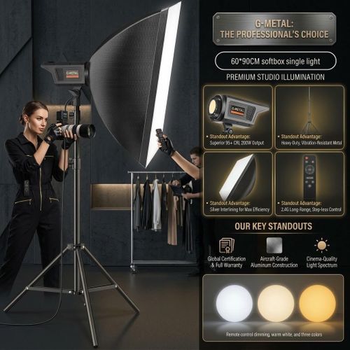 Softbox Lighting Kit LED Studio Light with high quality, 280cm Tripod Stand & Remote Control, Photography, Video, YouTube & Content Creation Light
