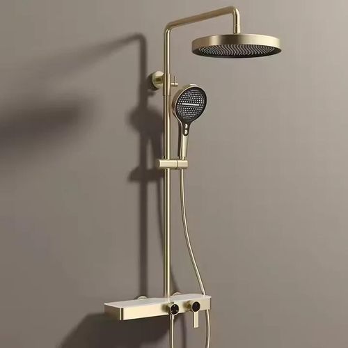 Luxury Golden Brass Bathroom Faucet Newest Design Wall Hung Brushed Gold Rain Jet Shower Set Single Handle.