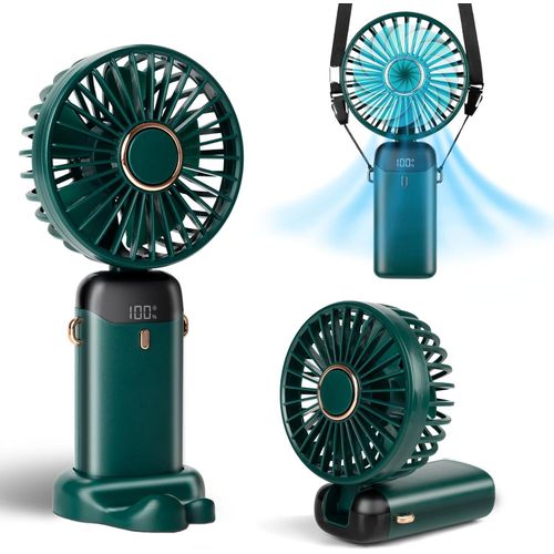Portable Handheld Fan, 12 hours, Upgrade 3200mAh Portable Fan with LED Display, 90° Foldable, 5 Speed Wind,Hand Held/Neck/Desk 3 in 1 Personal Small Fans, Makeup Fans for Women (Purple)