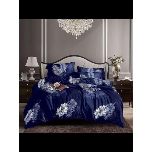 Luxury 6x6 Duvet Cover Set Navy Blue Leaf Design with 4 Pillow Cases