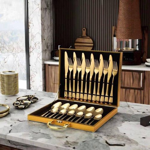 24 Pieces Gold Plated Cutlery Set Of Knife's