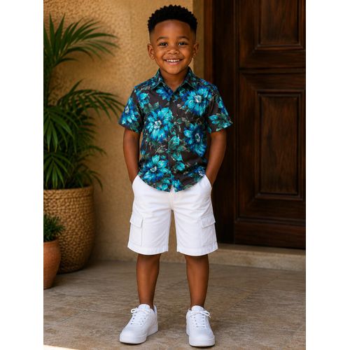 Boys’ Short-Sleeve Floral Shirt & Cargo Shorts Set