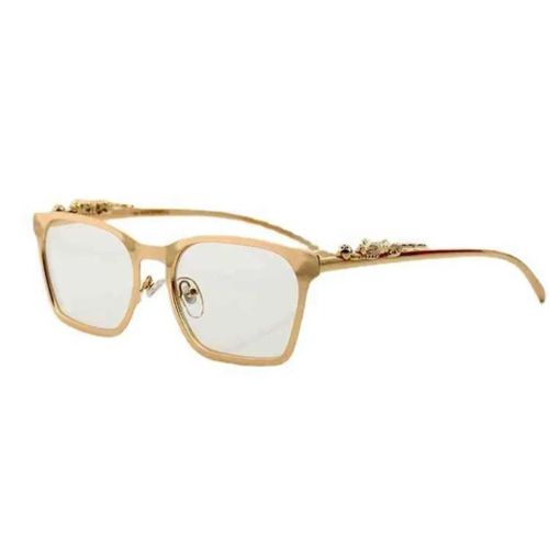 Luxury Gold Square Metal Eyeglasses Frame – Vintage Designer Clear Lens Glasses with Embellished Temples for Men & Women With Free Protective Case