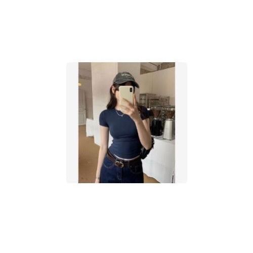 Ladies Black Basic Short Sleeve Fitted Top