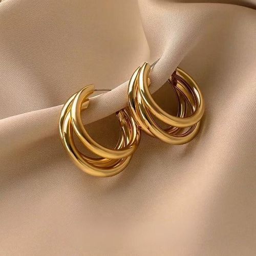 French Minimalist Metal Geometric Hoop Earrings - Light Luxury High-End Gold Circle Earrings, Fashionable & Versatile Daily Jewelry for Women