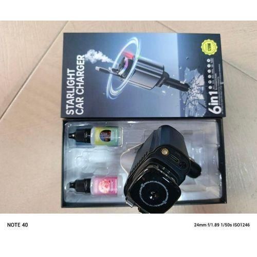 Aromatherapy Car Charger Roof 6-In-1 Retractable Cable Car Charger, Fast USB Car Chargers with Perfume Diffuser, LED Star Light & Air Purifier