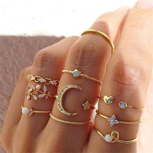 10 Pcs Boho Retro Stackable Ring Sets for Women Knuckle Joint Finger Knuckle Nail Ring Sets Moon Stars Stack Preppy Statement Ring Cute Trendy Stuff Jewelry