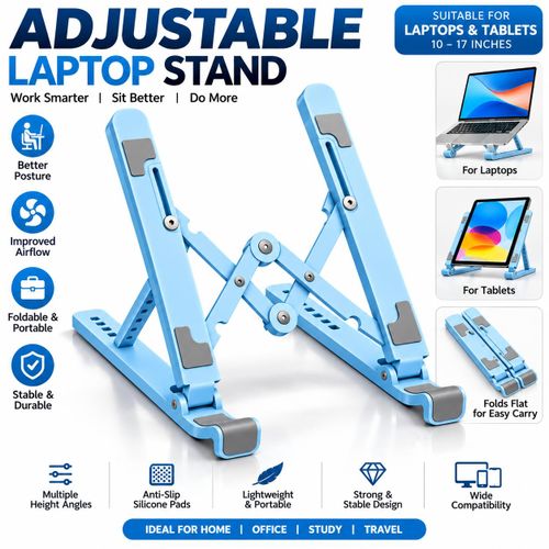 Adjustable Foldable Plastic Laptop Stand – Portable Laptop & Tablet Holder, Ergonomic, Anti-Slip