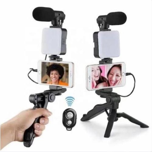 Smartphone Vlog Kit With LED Video Light 5600K+Cardioid Microphone+Extendable Phone Clip+Tripod