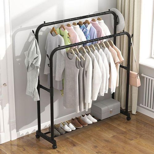 35kg heavy-duty double-pole clothes rack with wheels