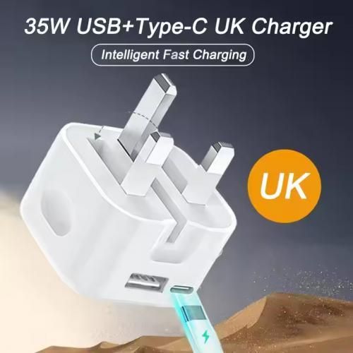 35W Dual Port UK Plug Fast Charger USB Type C Wall Charger with Intelligent Temperature Control for Mobile Devices