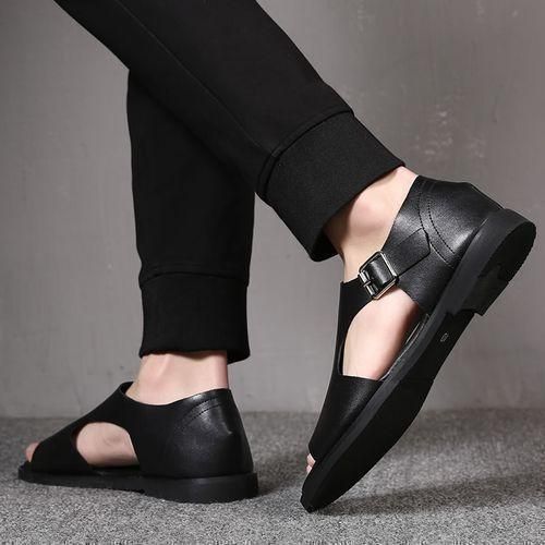 Top Gladiator Leather Sandals - Black