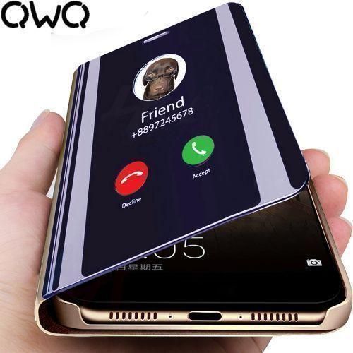 Samsung Galaxy S8+ Case, Mirror Plating Hard PC +PU Leather Semi-transparent Standing View Case