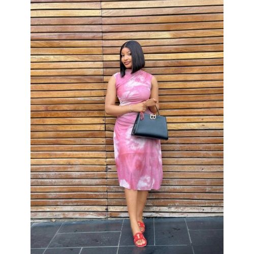 Women's Sleeveless Pink Tie-Dye Bodycon Midi Dress