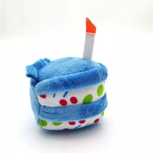 Squeaky Birthday Plush Triangular Shaped Cake Toy Blue