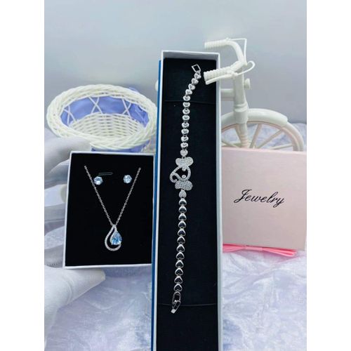 Quality & Super Classy Diamond Iced Silver Necklace/Ear-ring/Bracelet