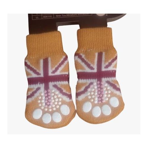Anti-Slip Pet Socks With Rubber Paw Protector Set Union Jack Medium