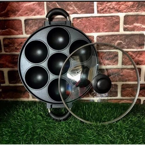 7 Holes Burger, Masa, Non Stick Fry Pan With Glass Cover