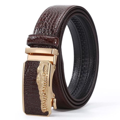 Luxury Crocodile Pattern Automatic Buckle Belt, Men's Gen uine Leather Waist Belt, High-End for Business and Casual Use