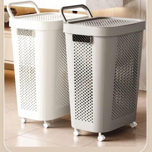 Large Rolling Laundry Basket with Lid,