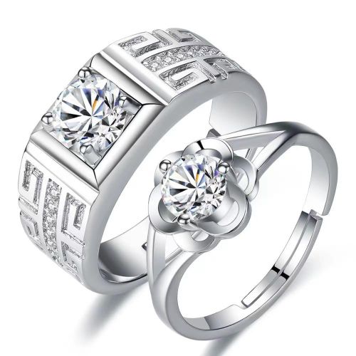 Luxury White Diamond Wedding Ring Complete Couple Set -plated
