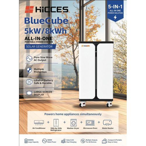 HiCCESS BlueCube 8000Wh / 5000W All-in-One Solar Generator – 5 Years Warranty