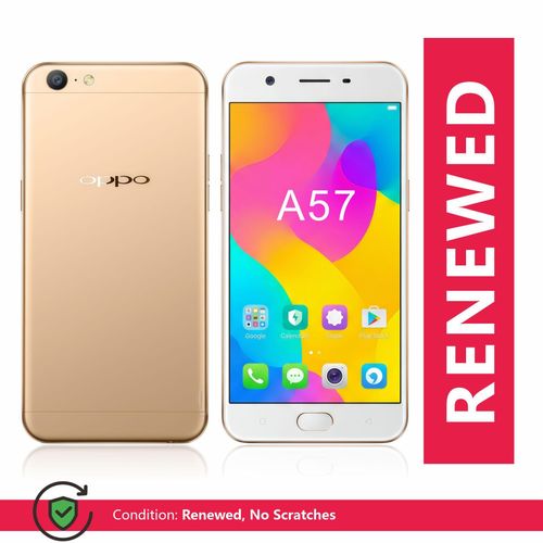 OPPOA57 smartphone, Android system, 5.2-inch display screen, dual cameras (rear 13 million pixels/rear camera: 16 million pixels), 6GB RAM+128GB storage space, 2900mAh battery, supports dual cards, front fingerprint recognition, gold
