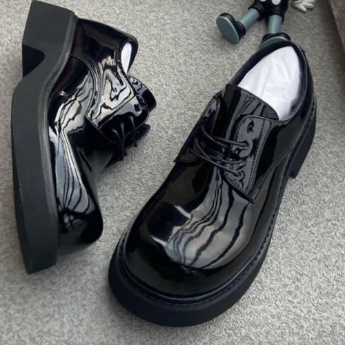 Classic Chunky Leather Lace-Up Shoes for Men & Women – Black Platform Casual Shoes