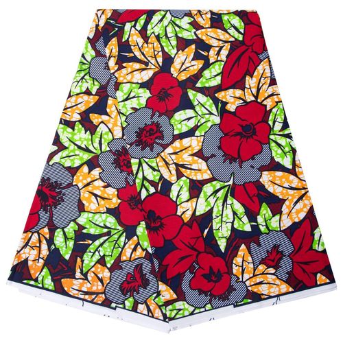 African Wax Print Fabric 6 Yards Polyester, Vibrant Red & Green Pattern