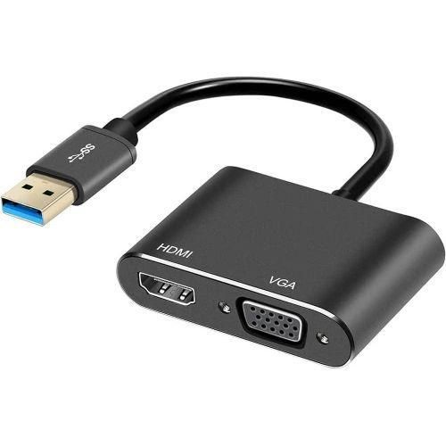 USB 3.0 to HDMI & VGA Adapter with Audio Output, Dual Display Converter for HDTV, Monitor & Projector