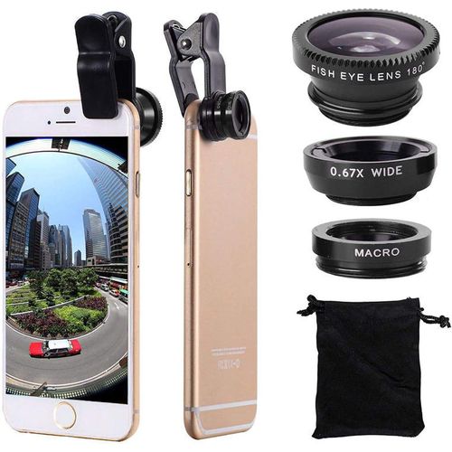 3 in 1 Cell Phone Camera Lens Kit Wide Angle Macro Fisheye Lens Universal for Smart Phones iPhone Samsung Android