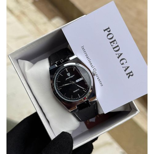Super Duper Men's Black Genuine leather waterproof wristwatch