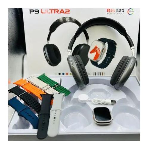 P9 Ultra 2 Series 9 2.2 Full Touch Display screen Waterproof Bluetooth smartwatch with 7 straps for IOS, Android and Noise cancellation Bluetooth headset