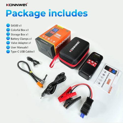 KONNWEI SA500 Car Jump Starter with air Compressor Air Pump Power Bank Emergency Light & LED Lamp 12V Vehicle Tool kit
