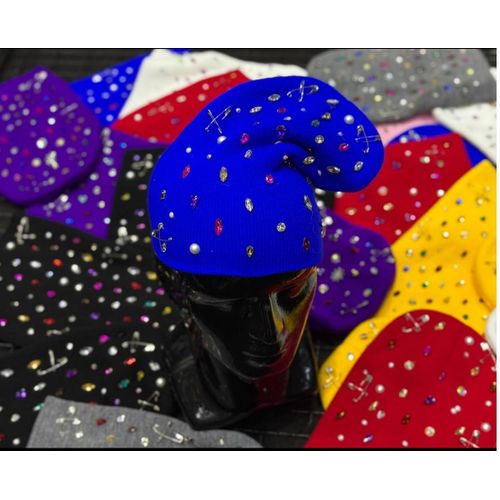 Unisex Trendy Blue Stylish Head warmer men cap Stretchy beaded design cap in different charms