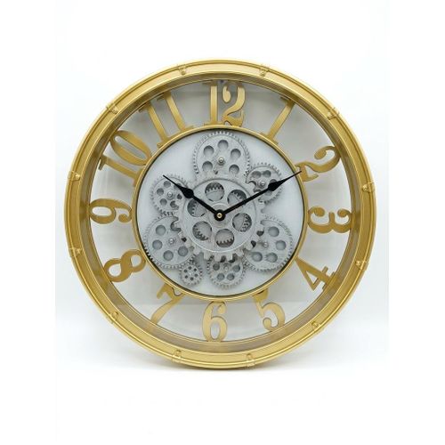 Industrial Luxury Skeleton Wall Clock – Brushed Gold & Silver Gears